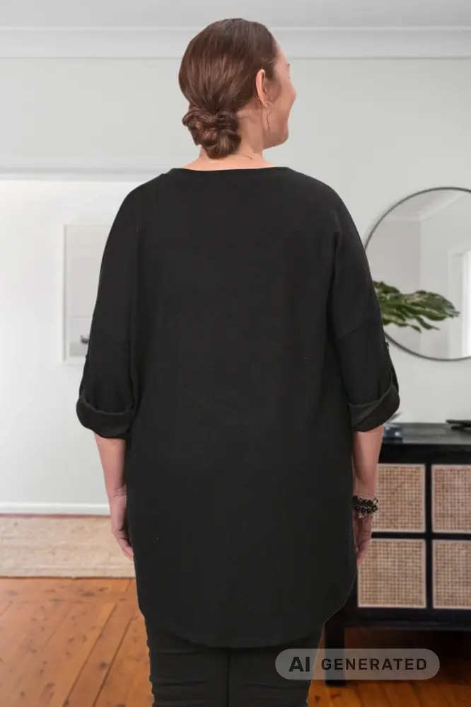 Dámský černý delší svetr univerzální velikost XXL - 4XL T1338