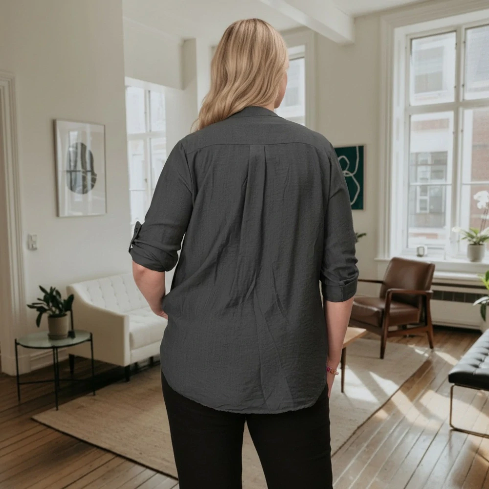 Dámská tmavě šedá košile s dlouhým rukávem uni velikost XL - XXXL R1352