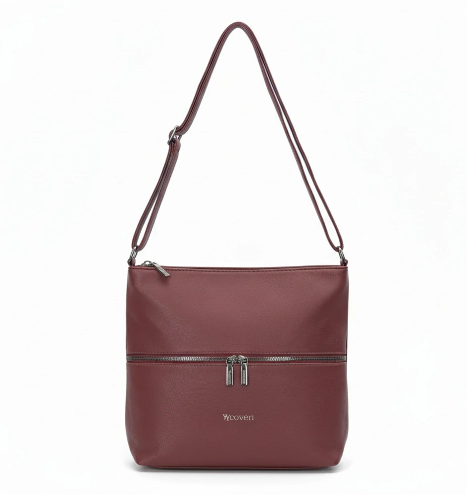 Dámská crossbody kabelka Coveri – vínová, elegantní s přední kapsou na zip
