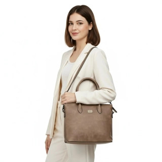 Elegantní světle hnědá dámská kabelka Tessra – 3v1 (do ruky, na rameno, crossbody)