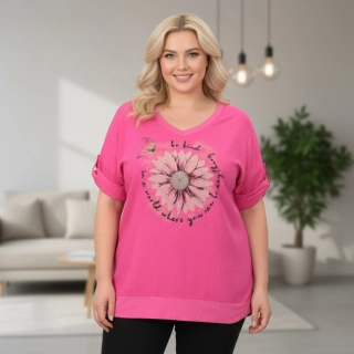 Bavlněné růžové triko Ila s viskózou UNI (XL–3XL) – Italská móda N2424