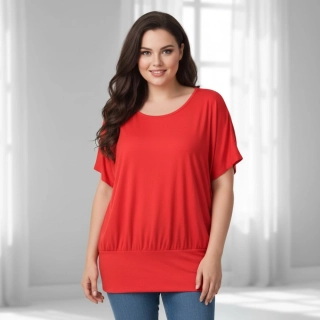 Dámské červené triko s pružným lemem Italská móda uni velikost L-XXXL P2007