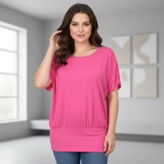 Dámské růžové triko s pružným lemem Italská móda uni velikost L-XXXL P2009