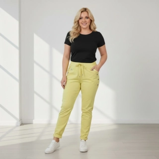 Dámské pružné žlutozelené kalhoty Mio Moda J1715