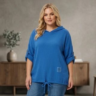 Mušelínová modrá bavlněná tunika L1765