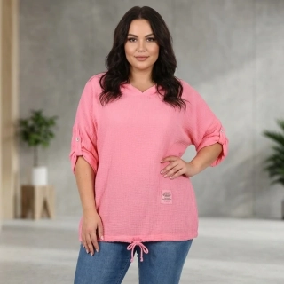 Mušelínová růžová bavlněná tunika L1764