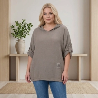 Mušelínová hnědá bavlněná tunika L1762