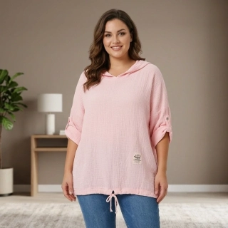 Mušelínová světle růžová bavlněná tunika L1761