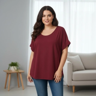 Dámské vínové oversize triko XL-3XL 100% bavlna N2380