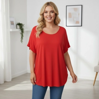 Dámské červené oversize triko XL-3XL 100% bavlna N2372