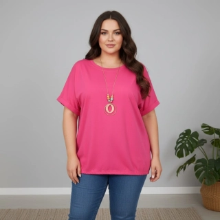 Bavlněné růžové tričko s asymetrickým střihem N2335