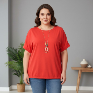 Bavlněné červené tričko s asymetrickým střihem N2331