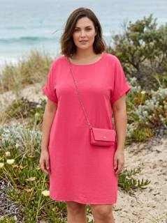 Růžové letní šaty s kabelkou L573