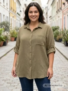 Khaki košile Gil i pro plnoštíhlé N1818