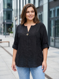 Dámská černá košile s výšivkou pohodlný volný střih XL–3XL M2985
