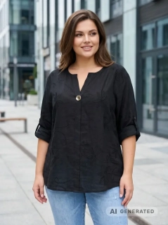 Dámská černá košile s výšivkou pohodlný volný střih XL–3XL M2985