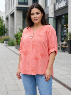 Dámská lososová košile s výšivkou pohodlný volný střih XL–3XL M2984