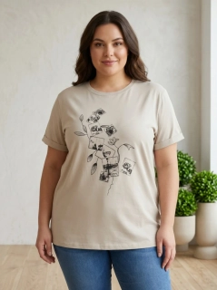 Dámské bavlněné béžové triko EMT 2XL-5XL L6000