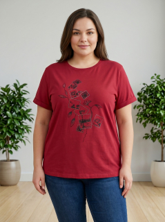 Dámské bavlněné červené triko EMT 2XL-5XL L5999