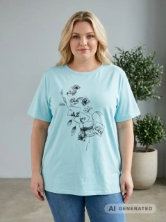 Dámské bavlněné tyrkys triko EMT 2XL-5XL L5998