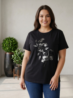 Dámské bavlněné černé triko EMT 2XL-5XL L5997