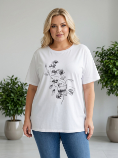 Dámské bavlněné bílé triko EMT 2XL-5XL L5996