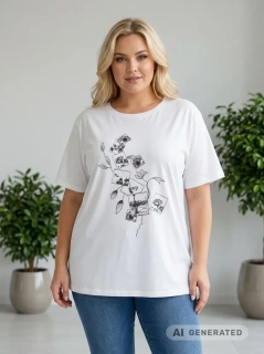 Dámské bavlněné bílé triko EMT 2XL-5XL L5996