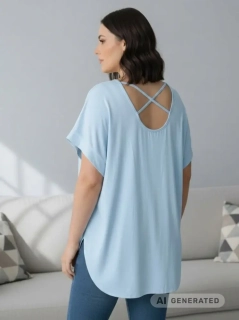 Dámské světle modré elegantní triko XL-3XL 100% bavlna N2365