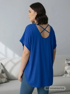 Dámské modré elegantní triko XL-3XL 100% bavlna N2364