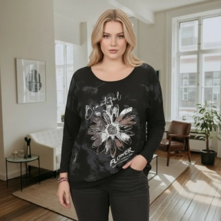 Dámské černé triko s dlouhým rukávem Anita Moda uni velikost L - XXL U1399