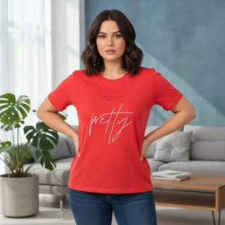 Dámské sportovní červené triko Benter s potiskem v nadměrných velikostech XL - 4XL R1529
