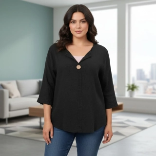 Dámská černá bavlněná košile s 3/4 rukávem uni velikost L-XXL R1565