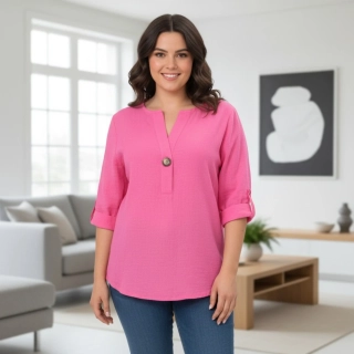 Dámská růžová bavlněná košile s 3/4 rukávem uni velikost L-XXL R1566