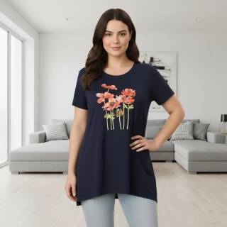 Dámské modré dlouhé elegantní triko Hebe Line R1612