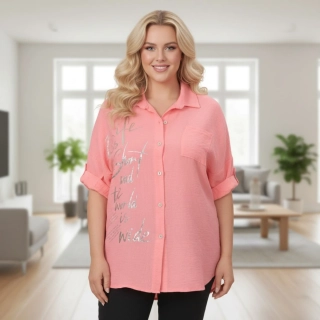 Dámská lososová dlouhá košile v nadměrné univerzální velikosti XL - XXXL P1802