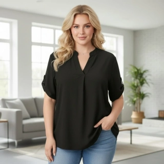 Dámská černá košile styl Italská móda s krátkým rukávem uni velikost L - XXL O2999
